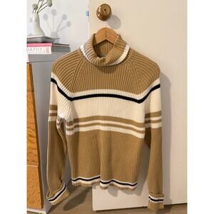 Striped Turtleneck Sweater Neutral Brown Cream Cozy Minimalist Winter Knit ✨